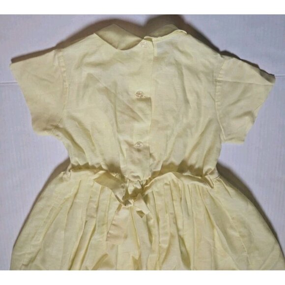 Vintage 1950s Baby Dress Yellow Little Girls Sailor Frock Button Pleated Ruffle - Picture 4 of 8